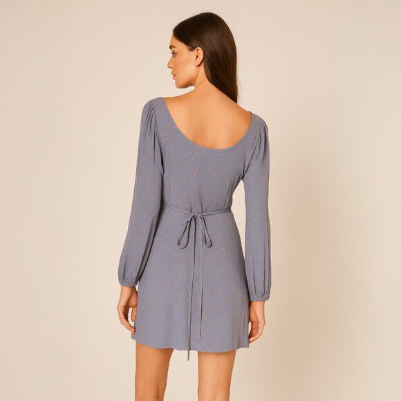 🆂🅰🅻🅴 A306 ☼ Dusty Blue Floral Button-Front Mini Dress - Picture 2 of 4